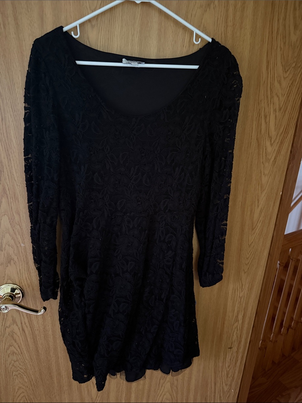 Umgee Black Long Sleeve Lace Scoop Neck Dress